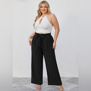 Chiclily - Women’s black high waisted belted wide leg pants